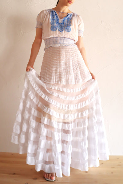 1910s English Sheer Cotton & Swiss Dot Tulle Train Skirt