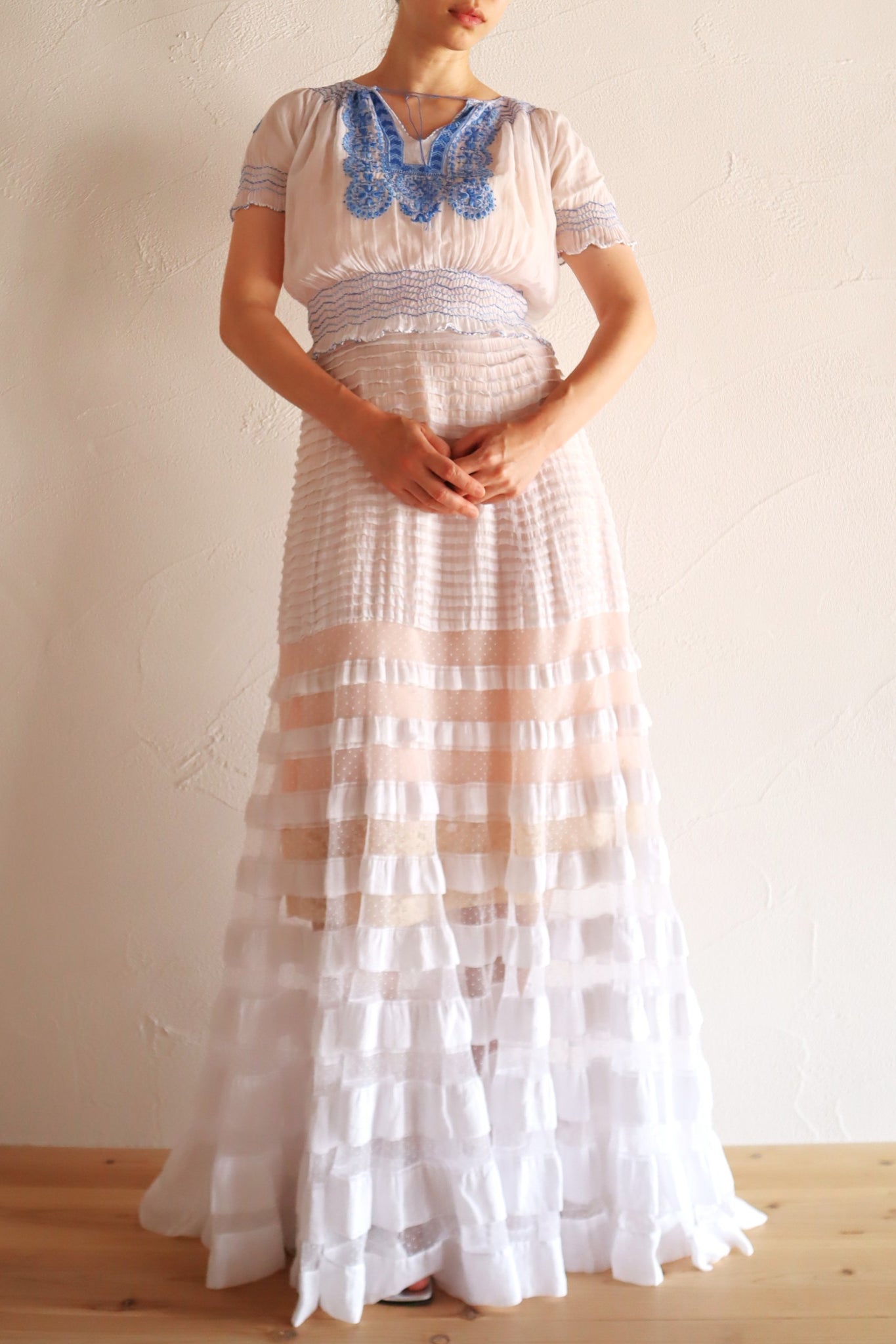 1910s English Sheer Cotton & Swiss Dot Tulle Train Skirt