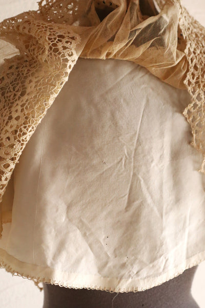 1920s Cotton Tulle Cape Collar with Hand Bobbin Lace Trim