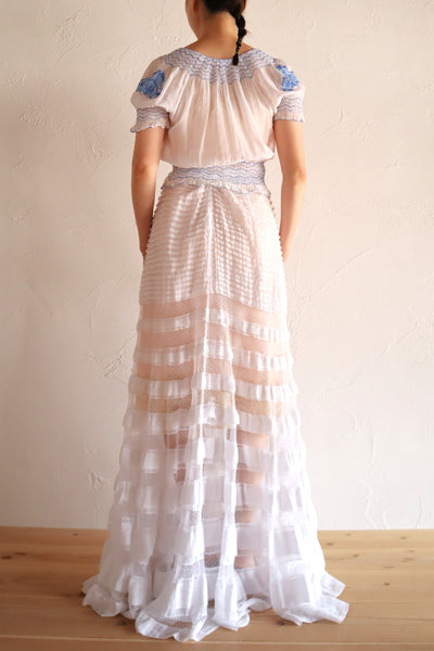 1910s English Sheer Cotton & Swiss Dot Tulle Train Skirt