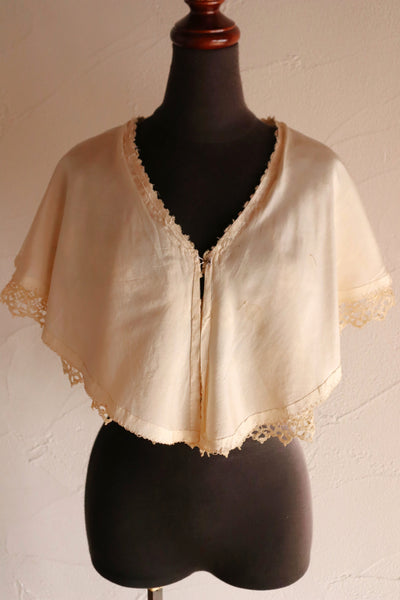 1920s Cotton Tulle Cape Collar with Hand Bobbin Lace Trim