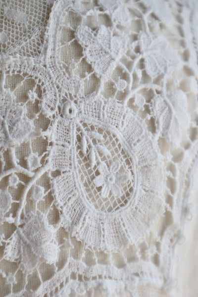 1900s Patch Embellished Muslin Cotton Dress