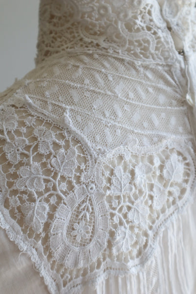 1900s Patch Embellished Muslin Cotton Dress