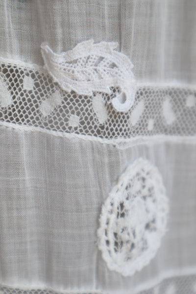 1900s Patch Embellished Muslin Cotton Dress
