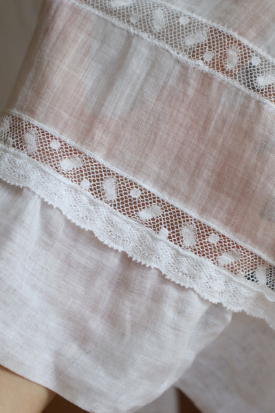 1900s Patch Embellished Muslin Cotton Dress