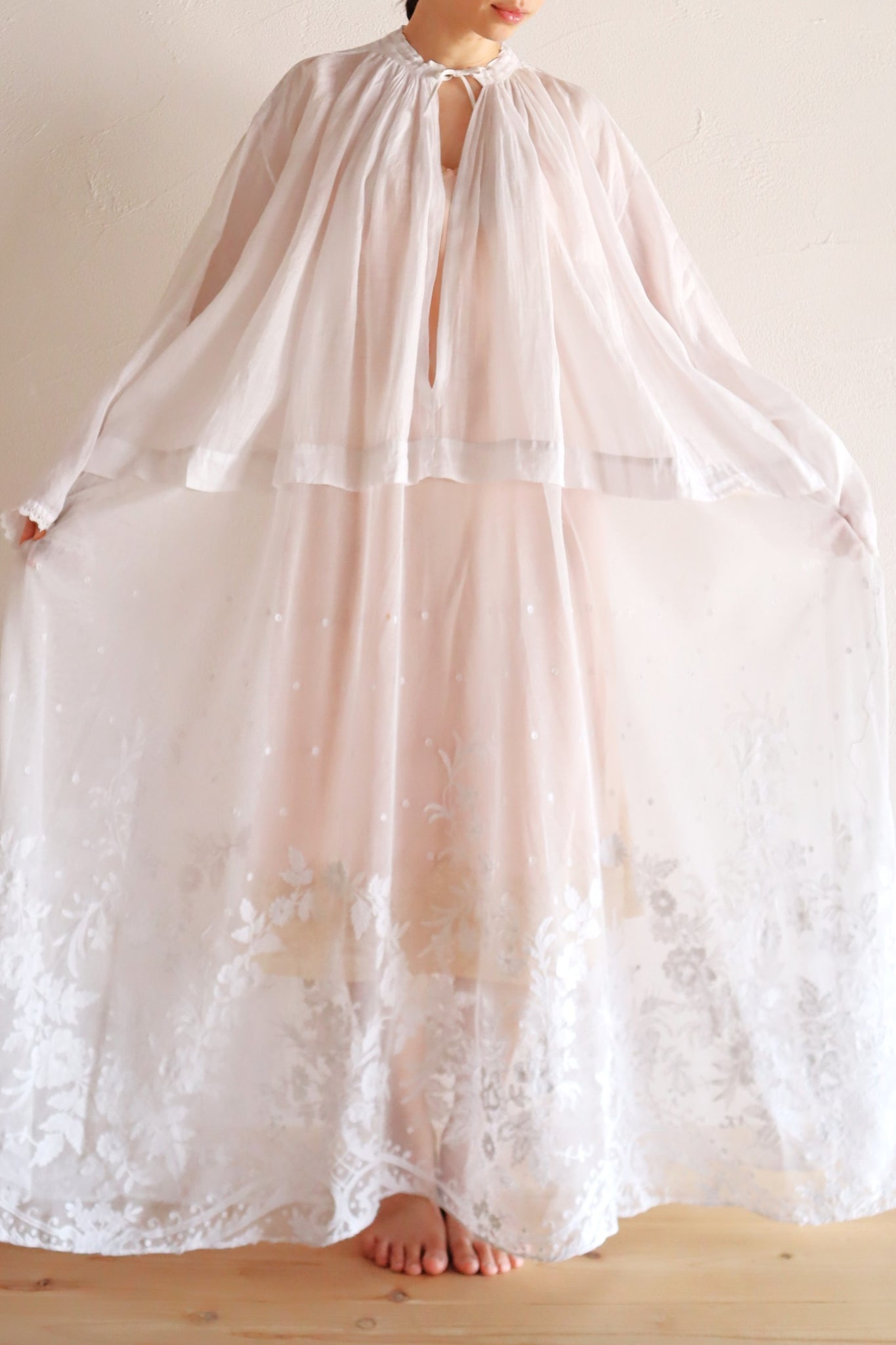 1900s French Linen Church Smock with Carrickmacross Style Lace