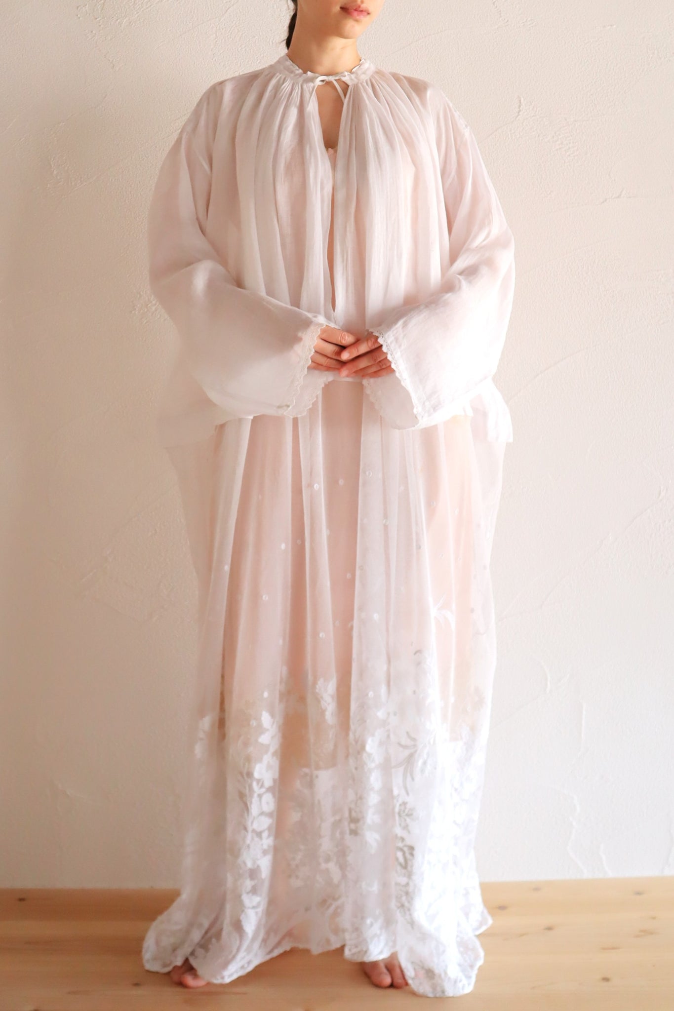 1900s French Linen Church Smock with Carrickmacross Style Lace