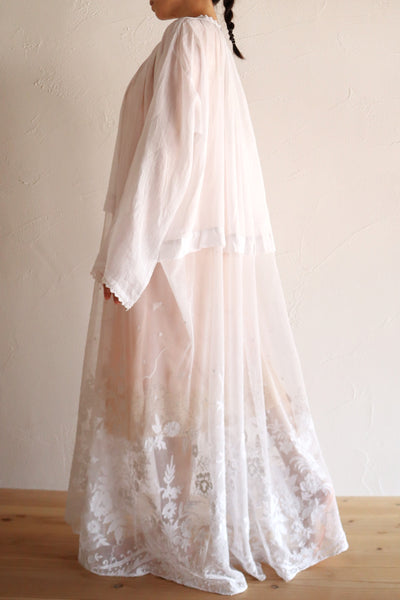 1900s French Linen Church Smock with Carrickmacross Style Lace