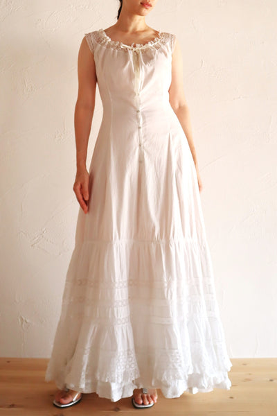 1910s French Valenciennes Lace Cotton Dress