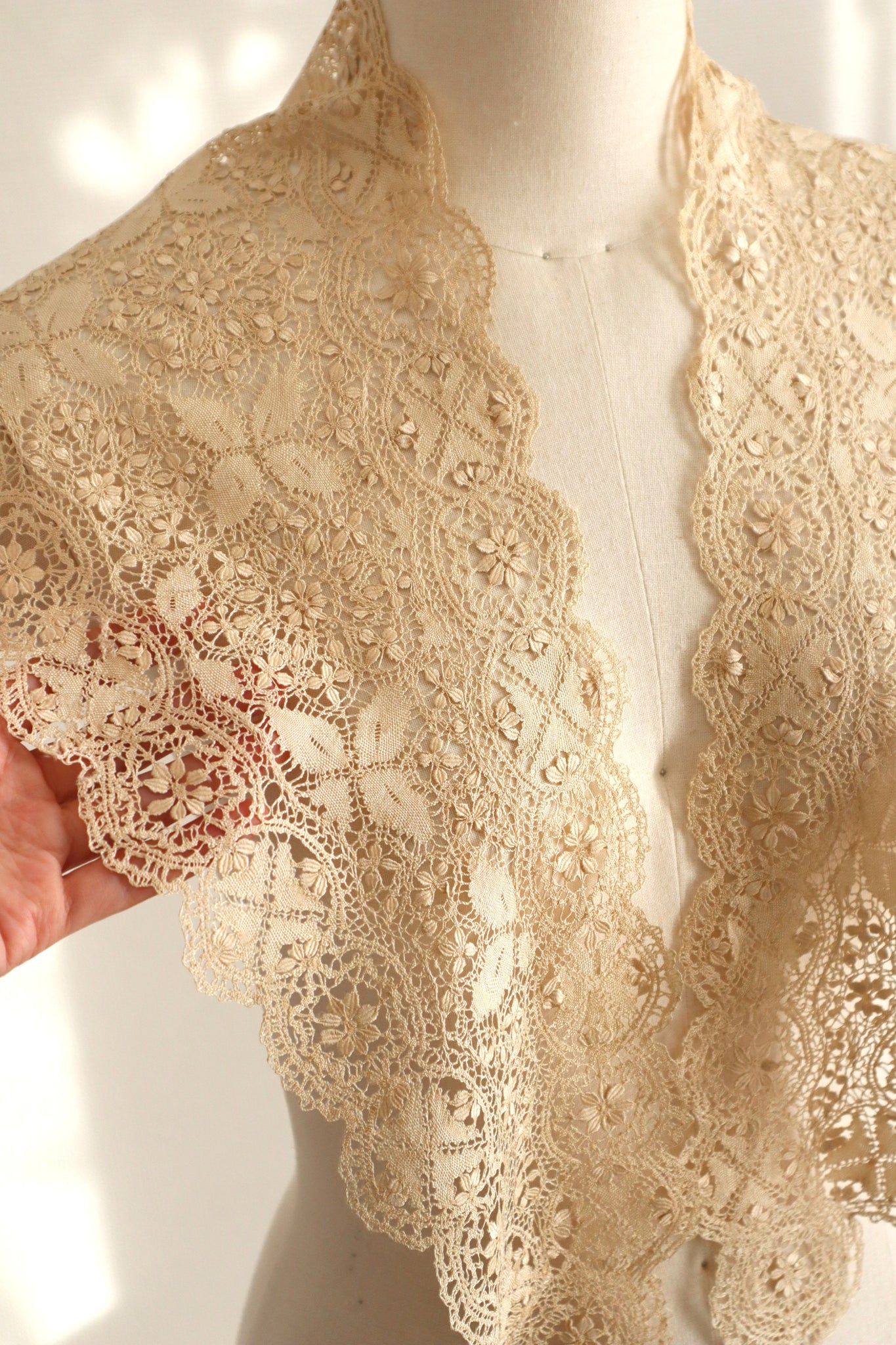 1900s Silk Maltese Lace Shawl