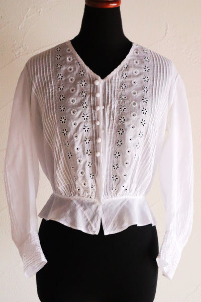 1910s French Cotton Cutwork Embroidered Blouse