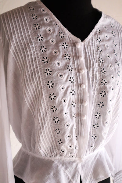 1910s French Cotton Cutwork Embroidered Blouse