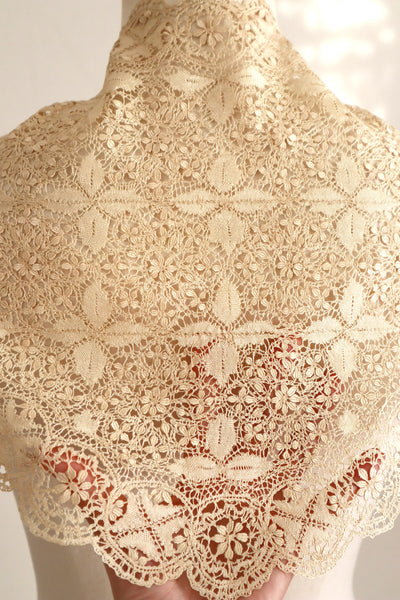 1900s Silk Maltese Lace Shawl