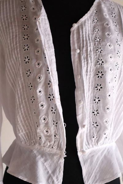 1910s French Cotton Cutwork Embroidered Blouse