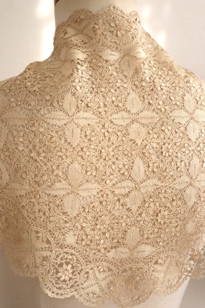 1900s Silk Maltese Lace Shawl