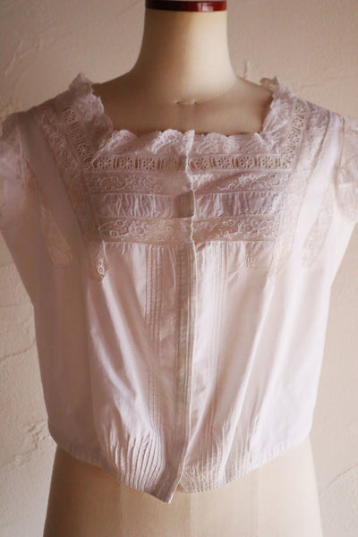 1900s French Cotton Corset Cover with Pintucks and Hand Embroidery