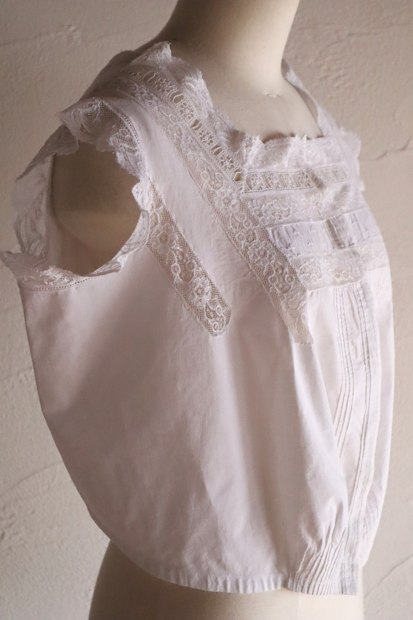 1900s French Cotton Corset Cover with Pintucks and Hand Embroidery