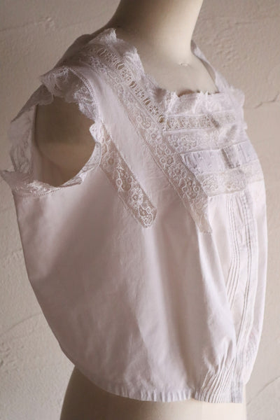1900s French Cotton Corset Cover with Pintucks and Hand Embroidery