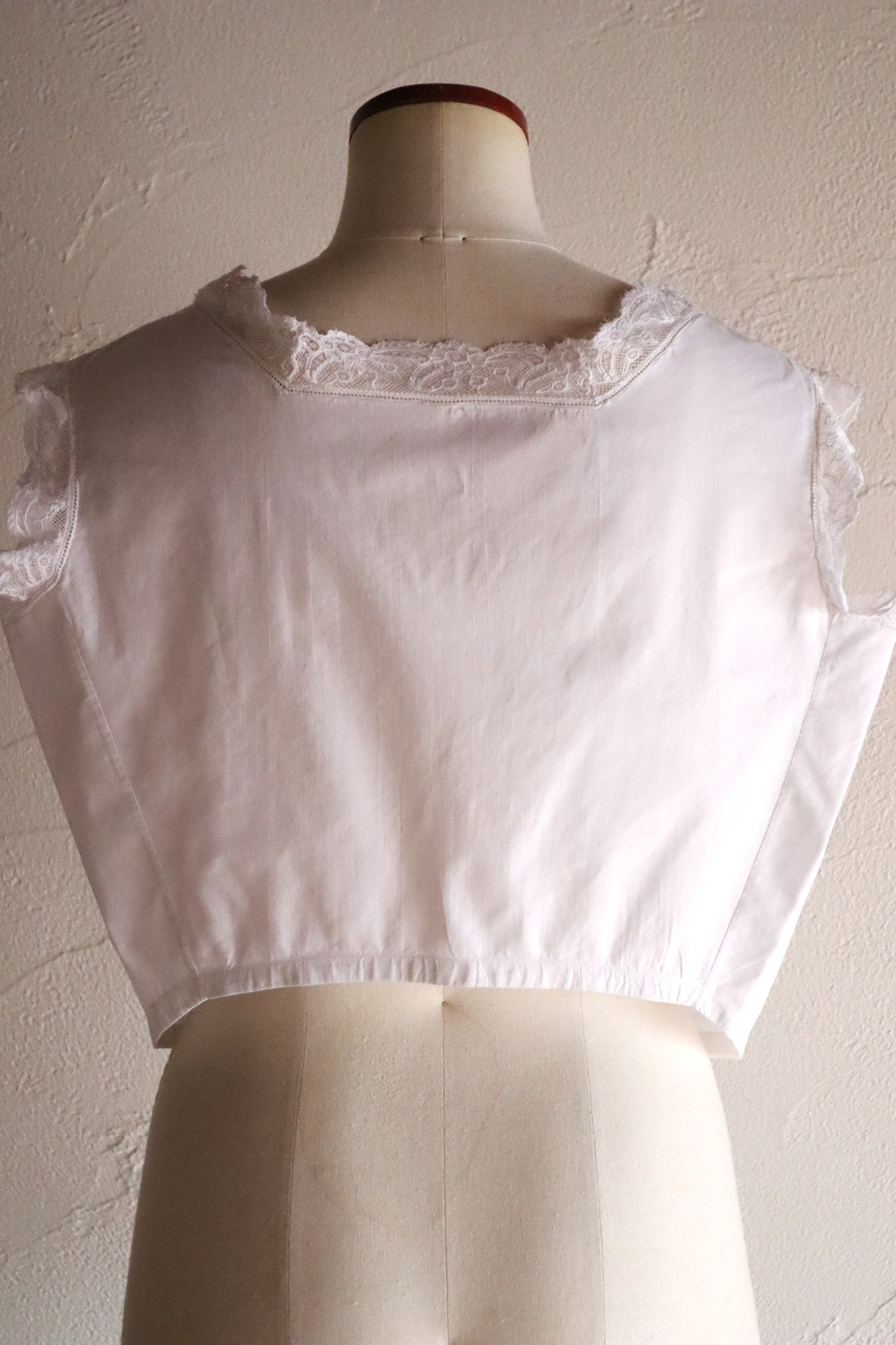 1900s French Cotton Corset Cover with Pintucks and Hand Embroidery