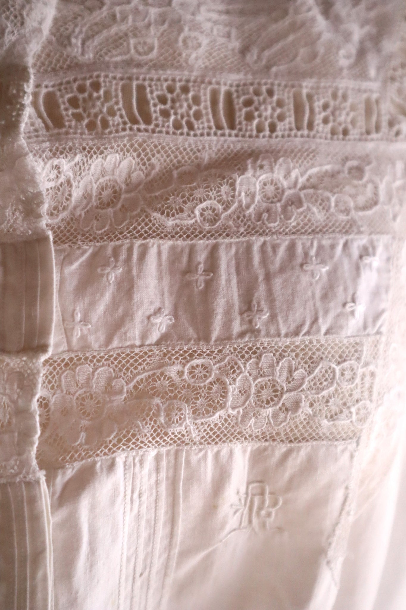 1900s French Cotton Corset Cover with Pintucks and Hand Embroidery