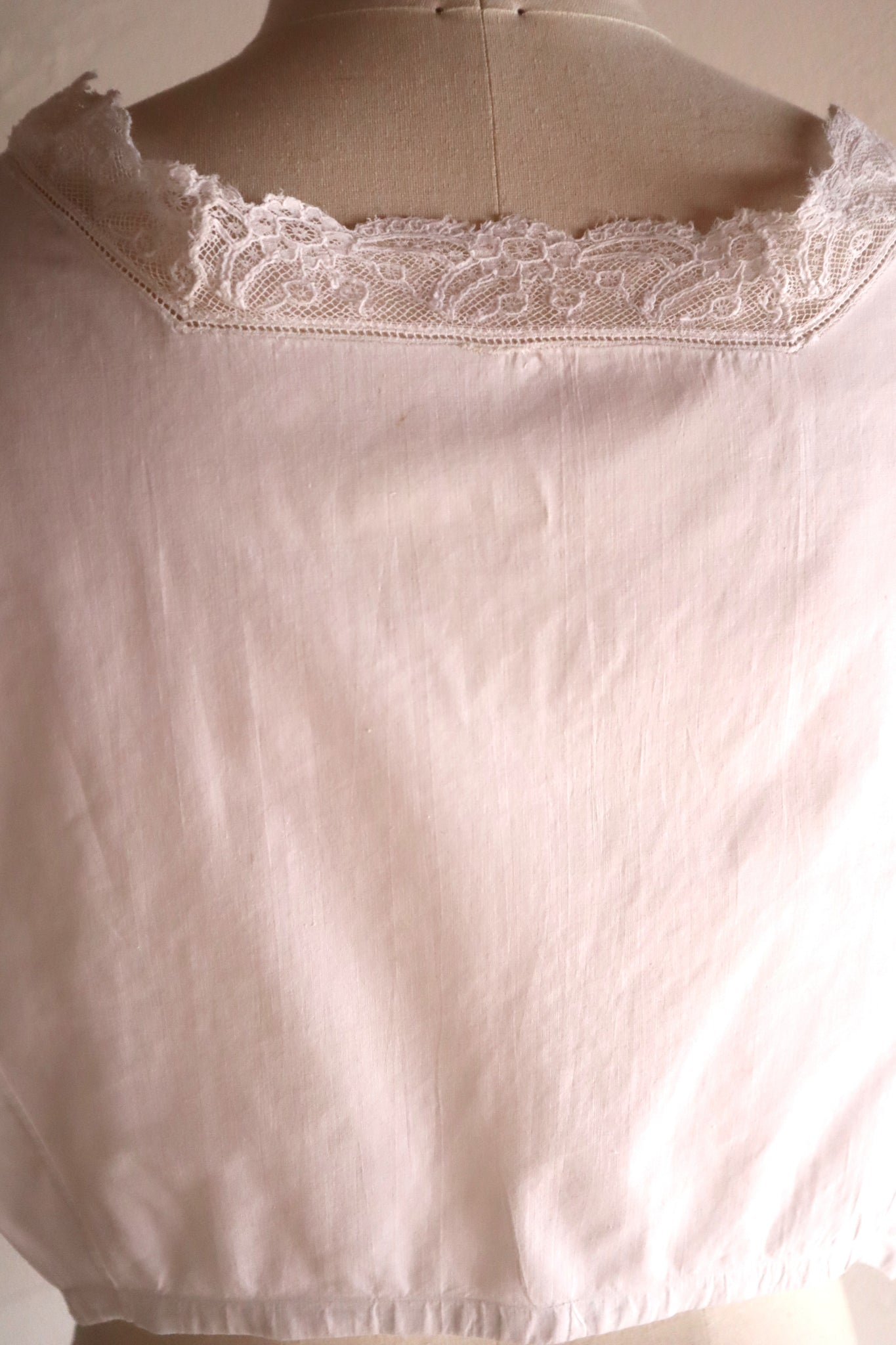 1900s French Cotton Corset Cover with Pintucks and Hand Embroidery