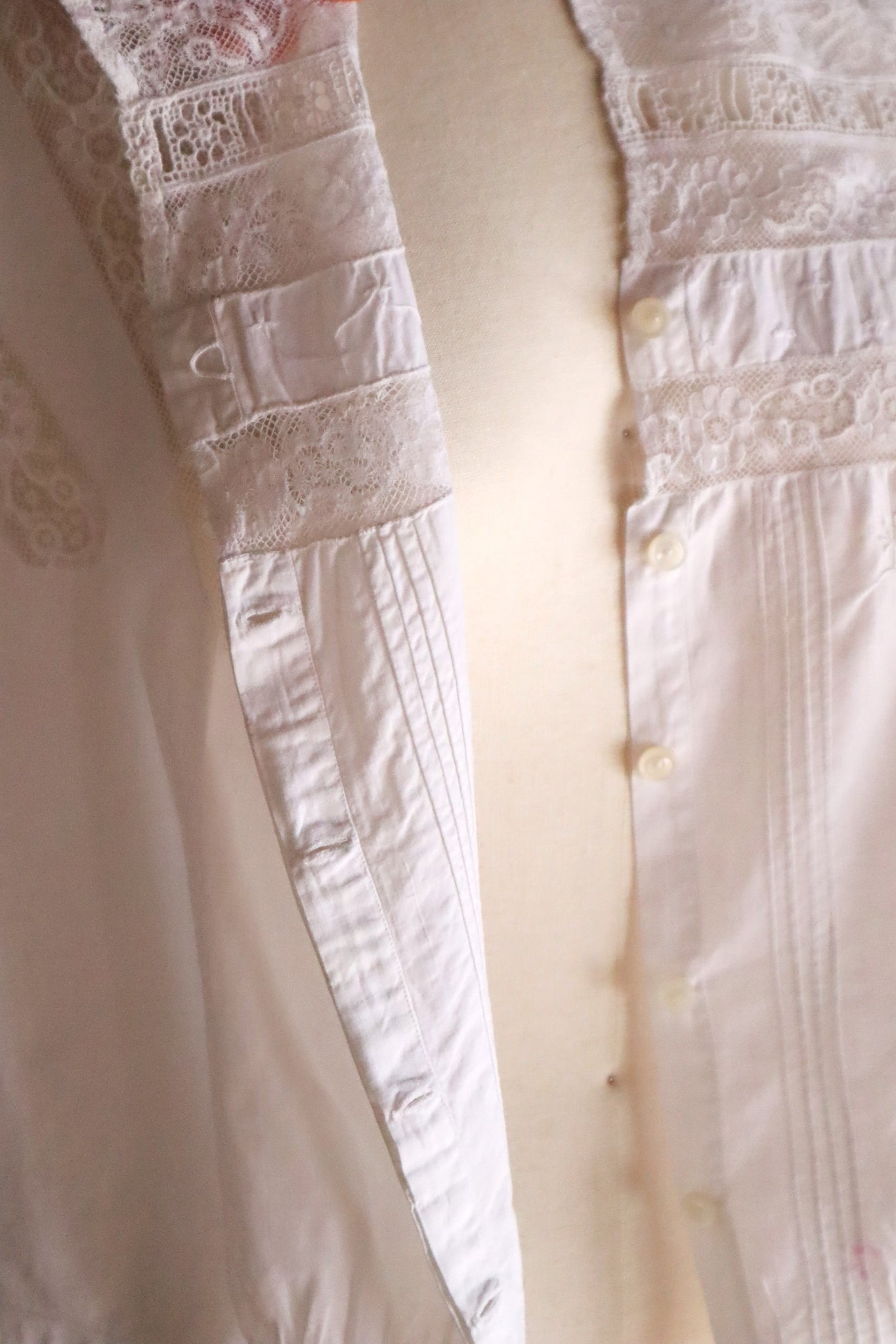 1900s French Cotton Corset Cover with Pintucks and Hand Embroidery