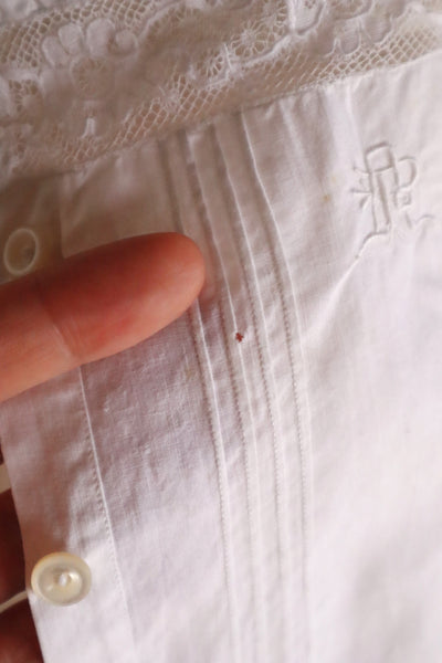 1900s French Cotton Corset Cover with Pintucks and Hand Embroidery