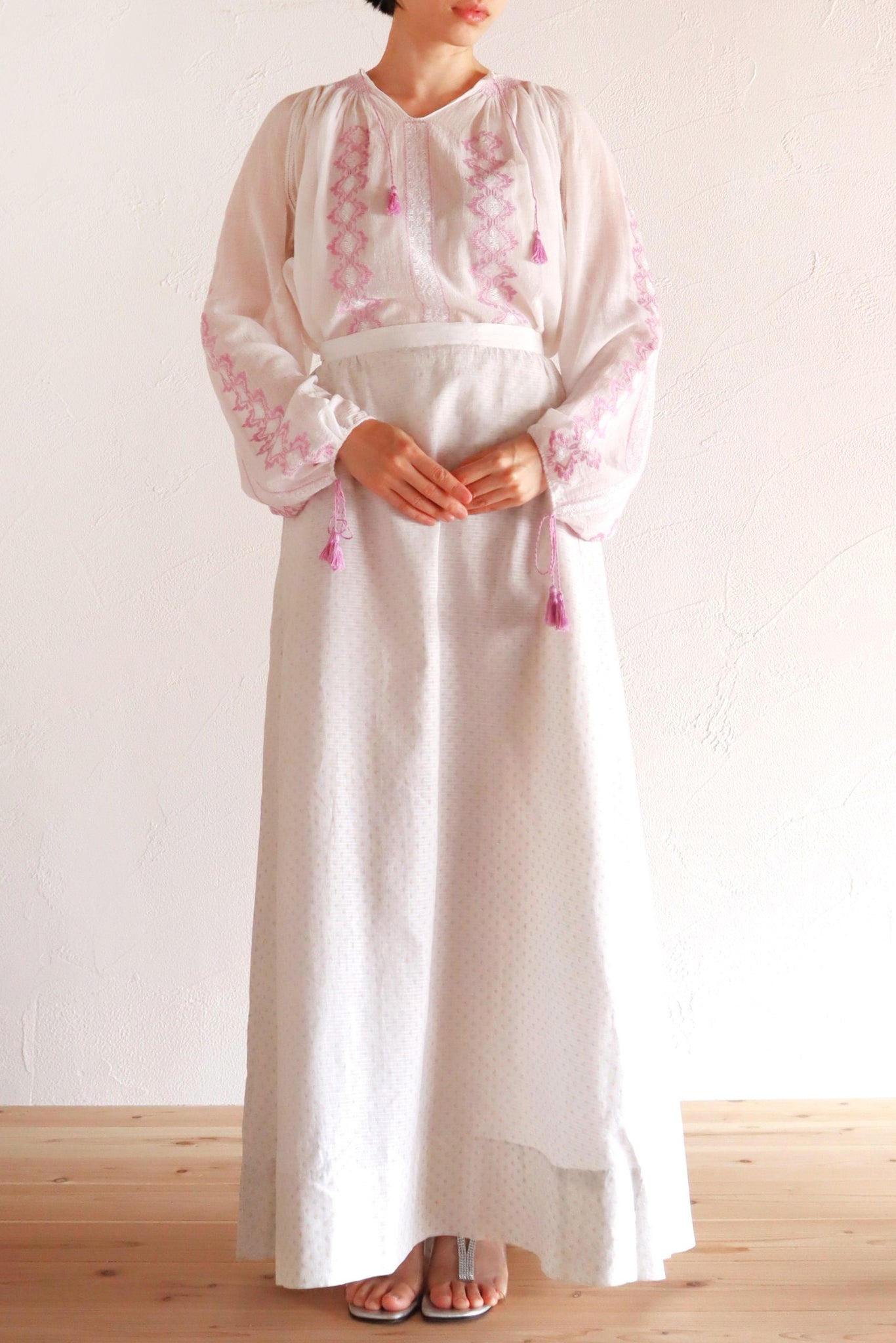 70s Embroidery Romanian Blouse Pink