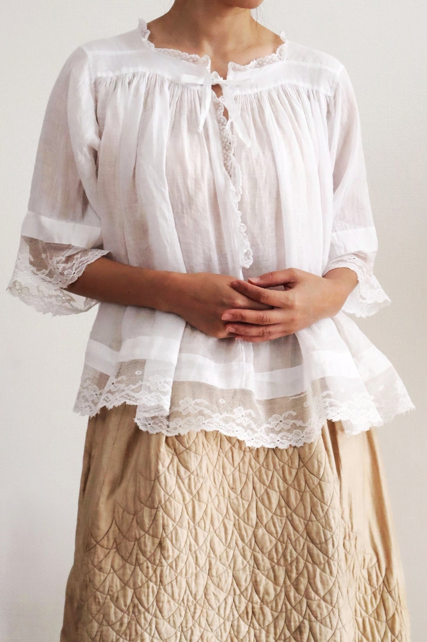 1890s French Handsewn Linen Church Smock