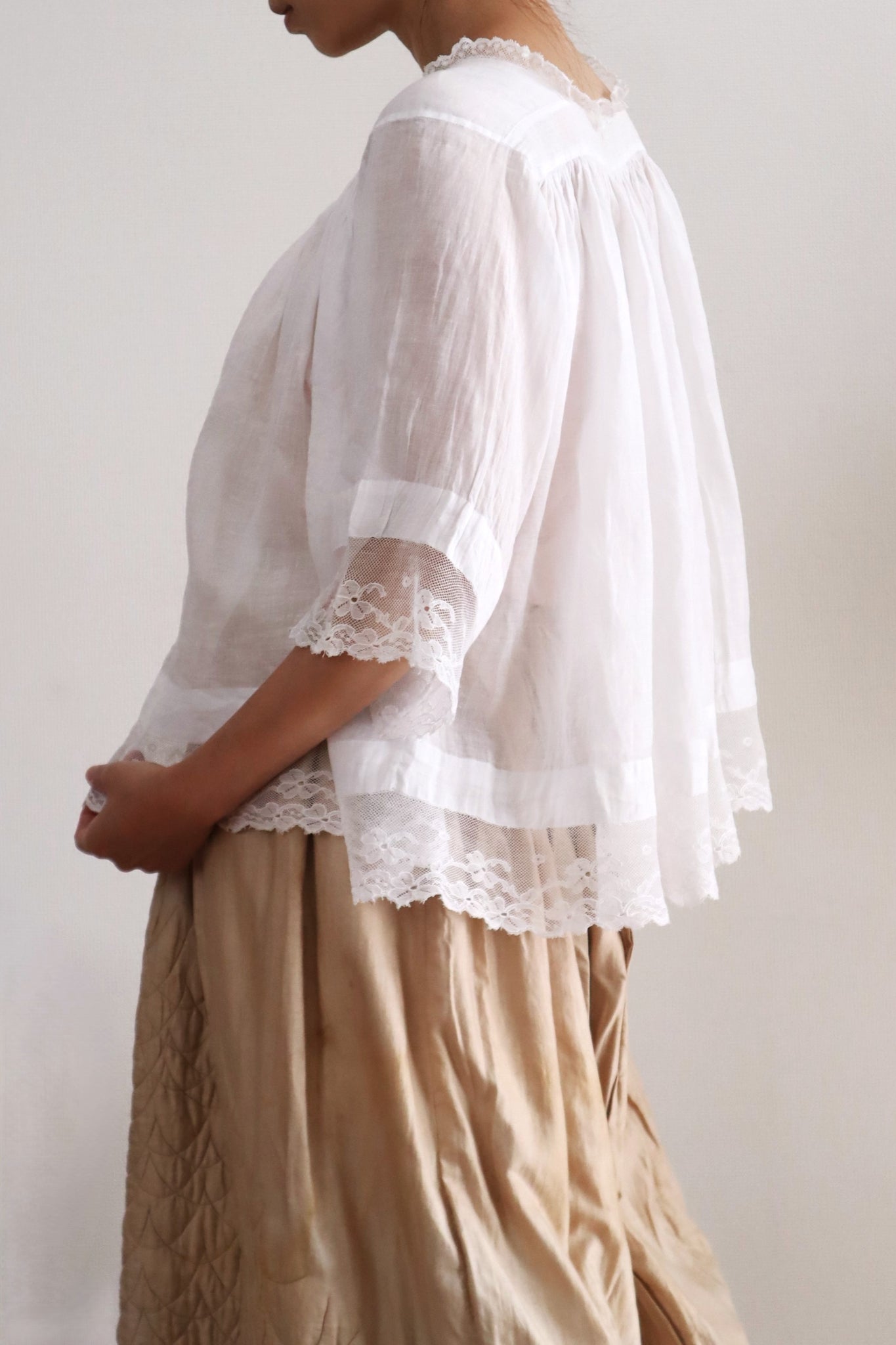 1890s French Handsewn Linen Church Smock