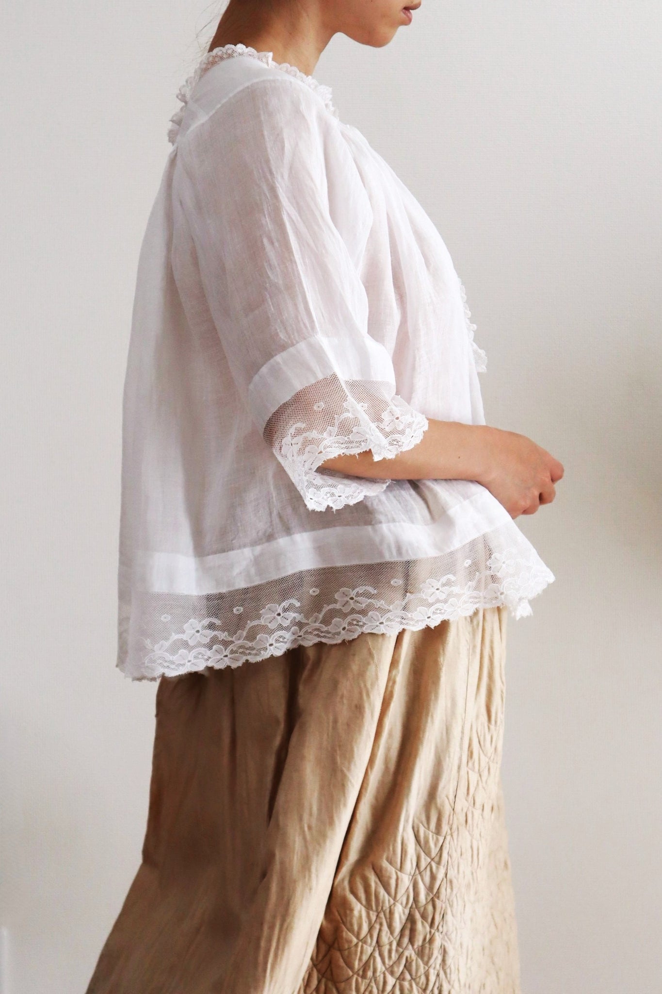 1890s French Handsewn Linen Church Smock