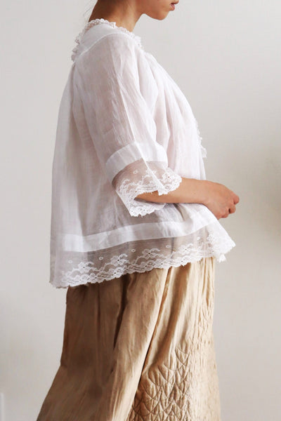 1890s French Handsewn Linen Church Smock