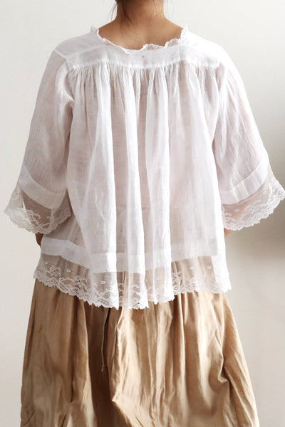 1890s French Handsewn Linen Church Smock