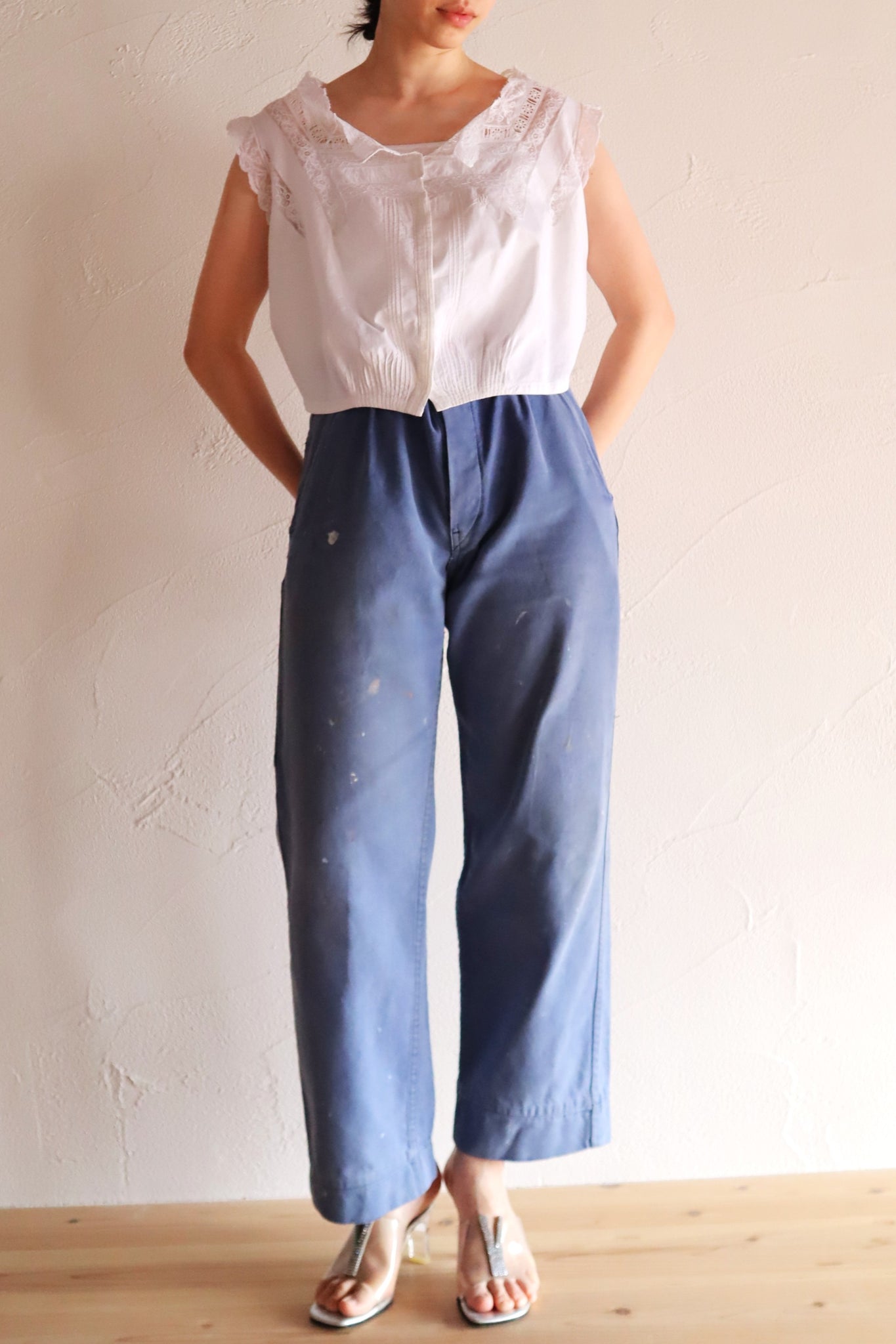 1900s French Cotton Corset Cover with Pintucks and Hand Embroidery