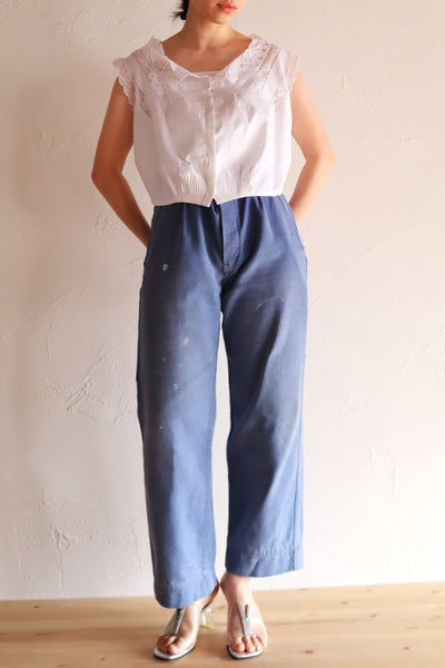 1900s French Cotton Corset Cover with Pintucks and Hand Embroidery