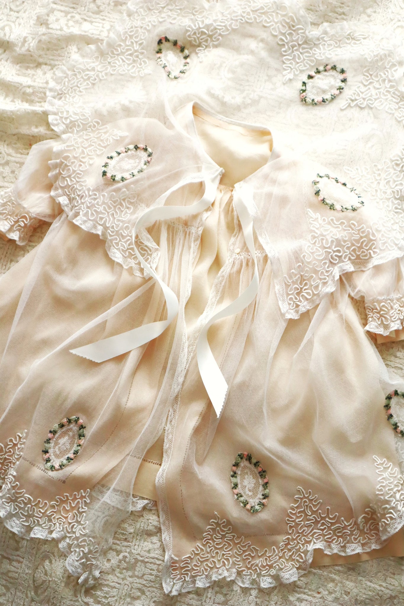 1910s French Tulle Lace & Silk Baby Jacket