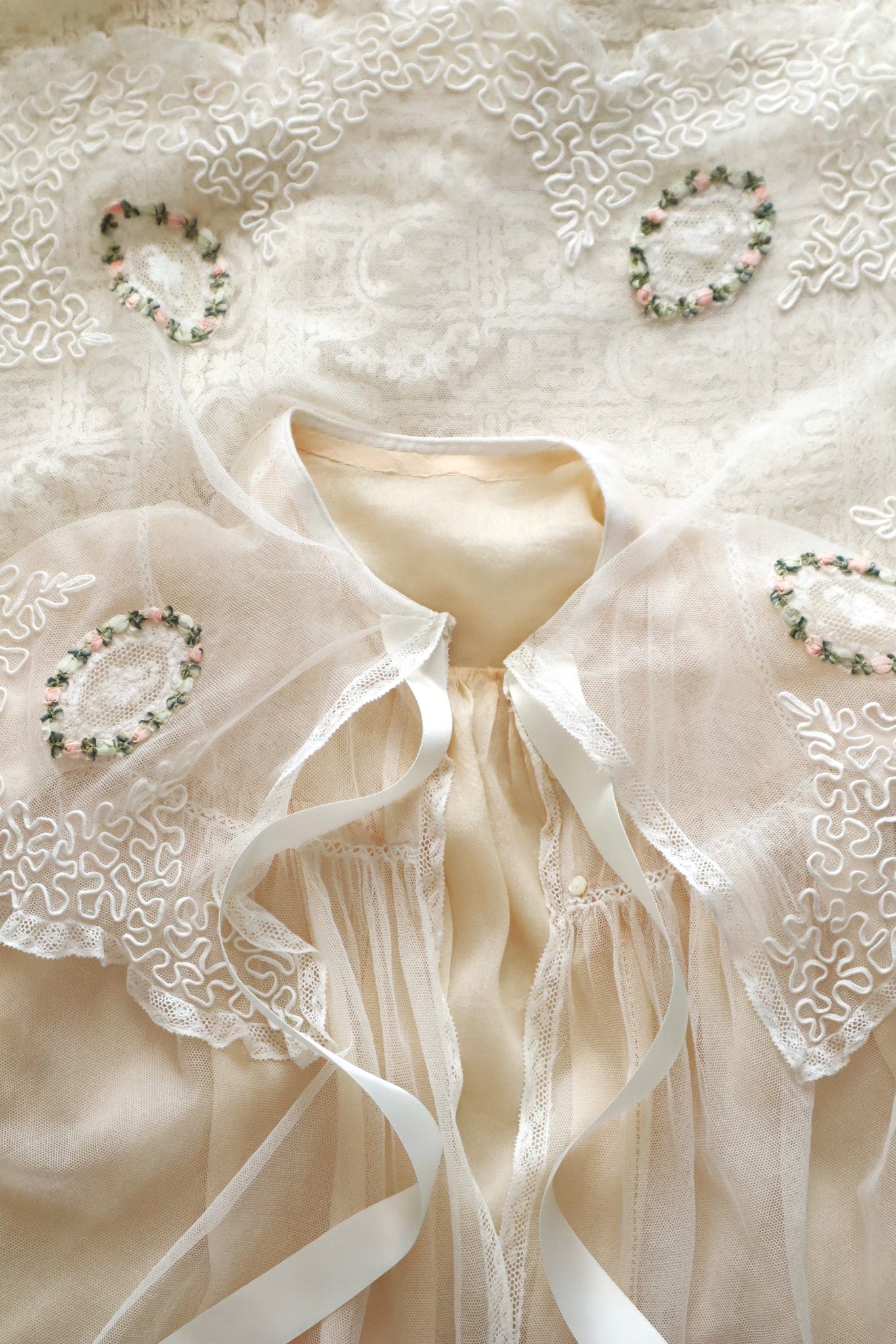 1910s French Tulle Lace & Silk Baby Jacket
