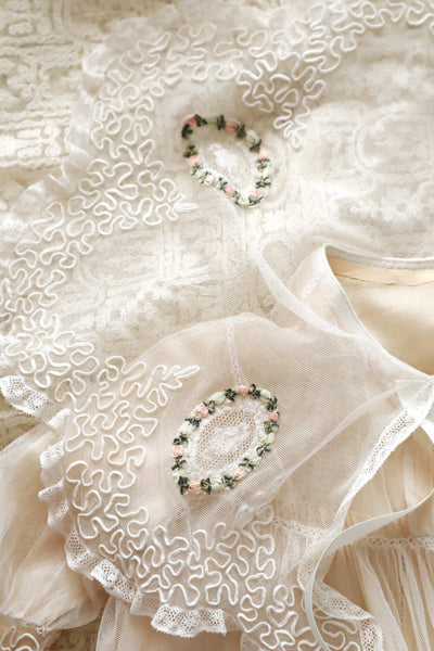 1910s French Tulle Lace & Silk Baby Jacket