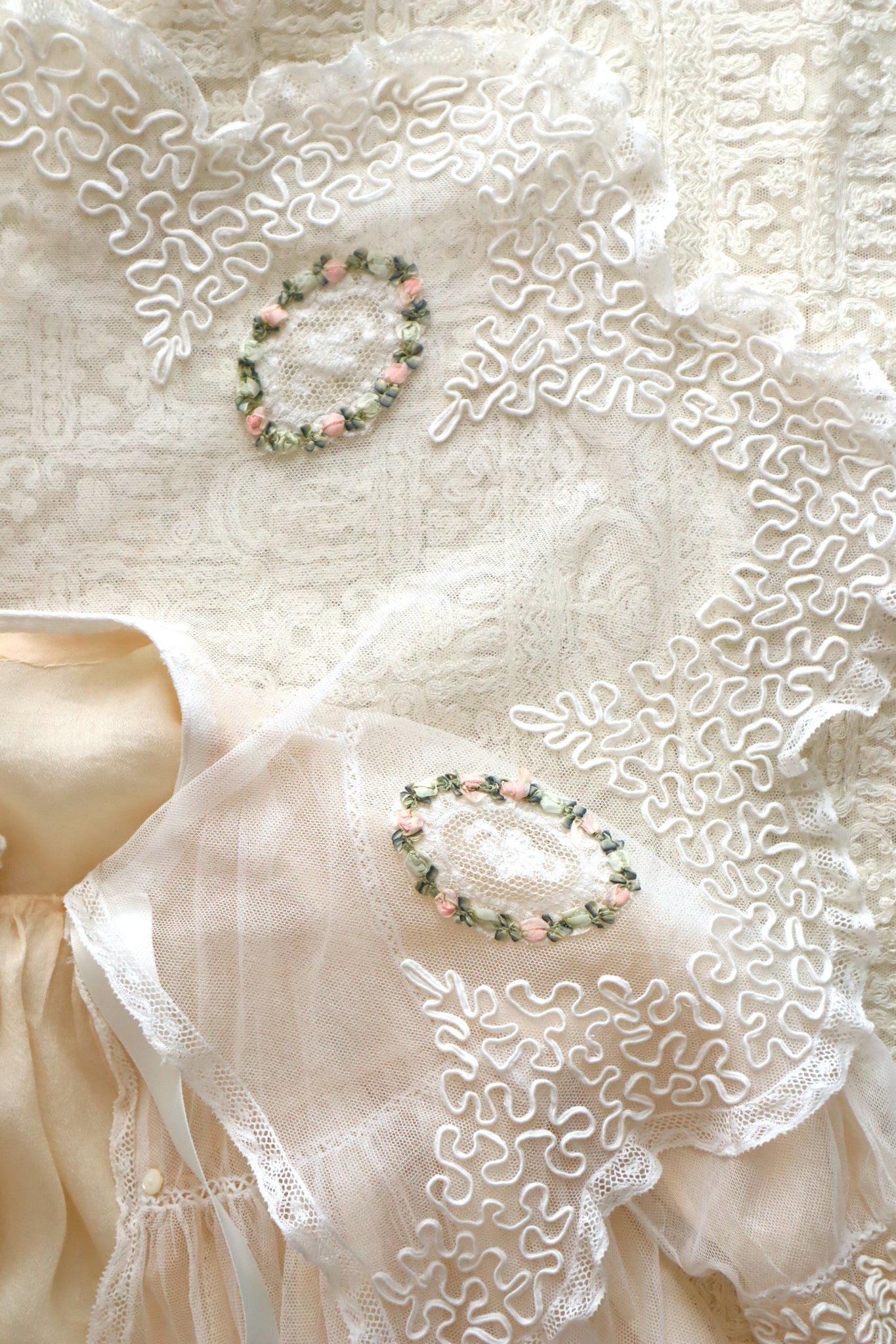 1910s French Tulle Lace & Silk Baby Jacket
