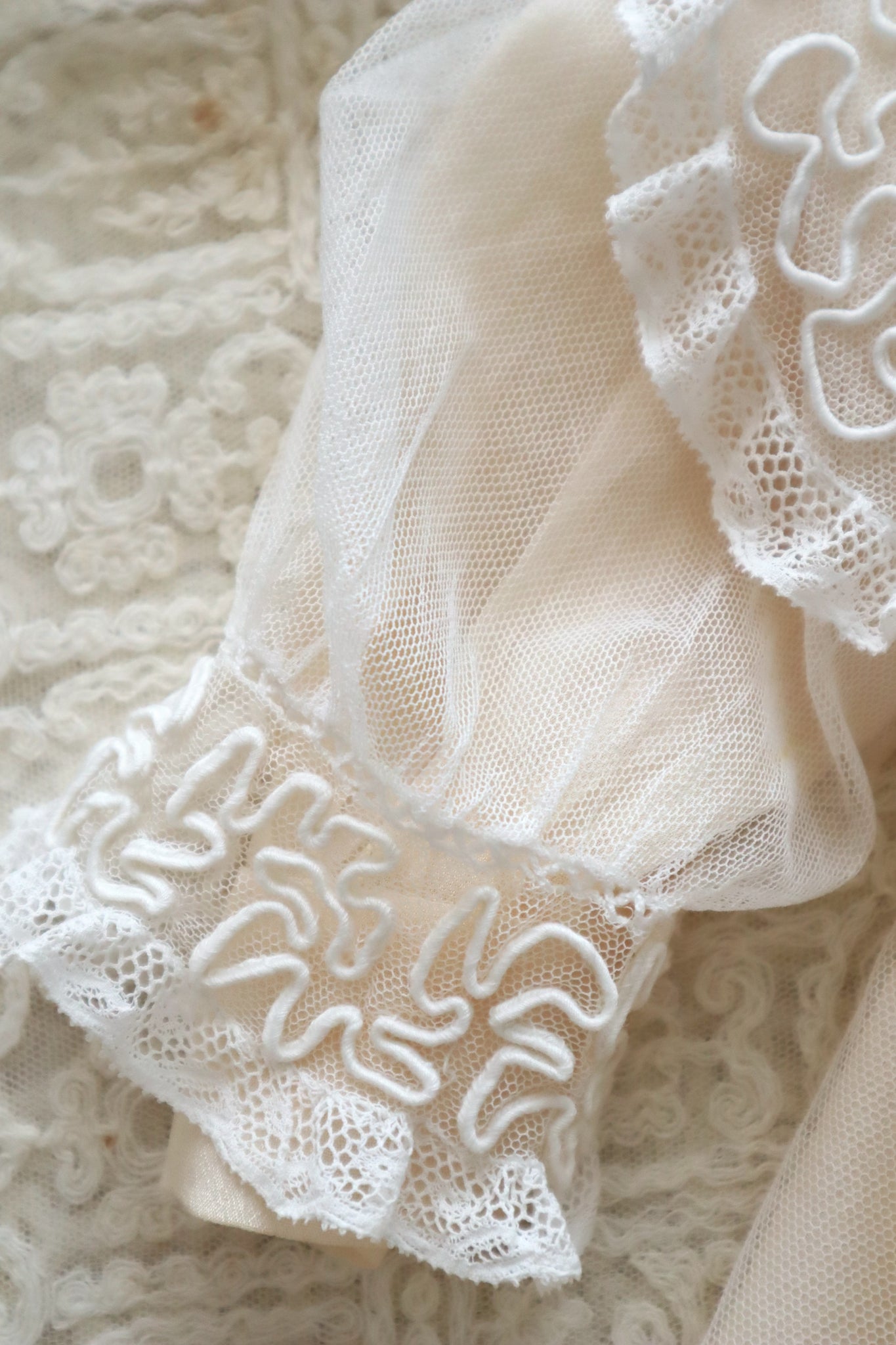 1910s French Tulle Lace & Silk Baby Jacket