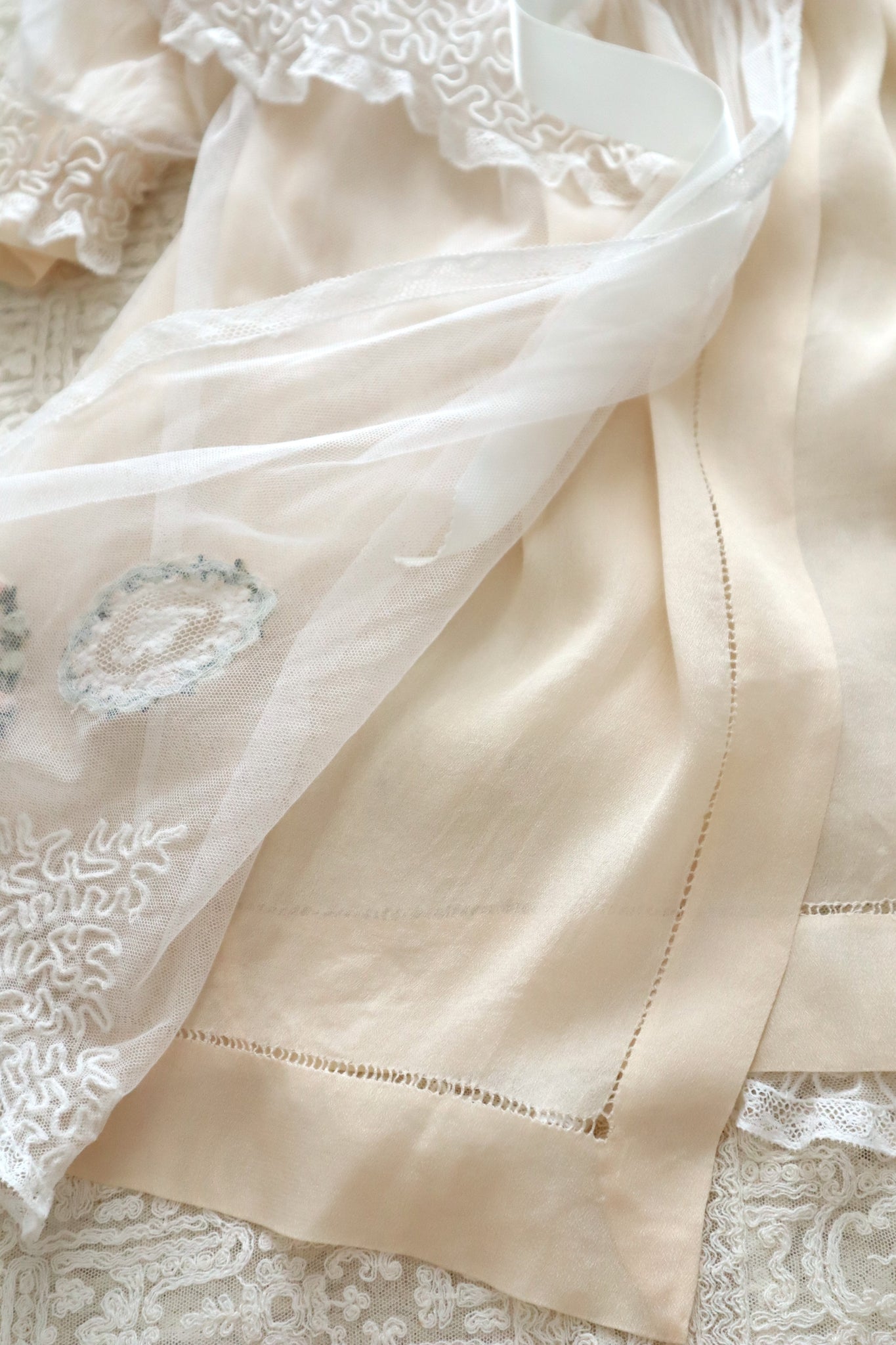 1910s French Tulle Lace & Silk Baby Jacket