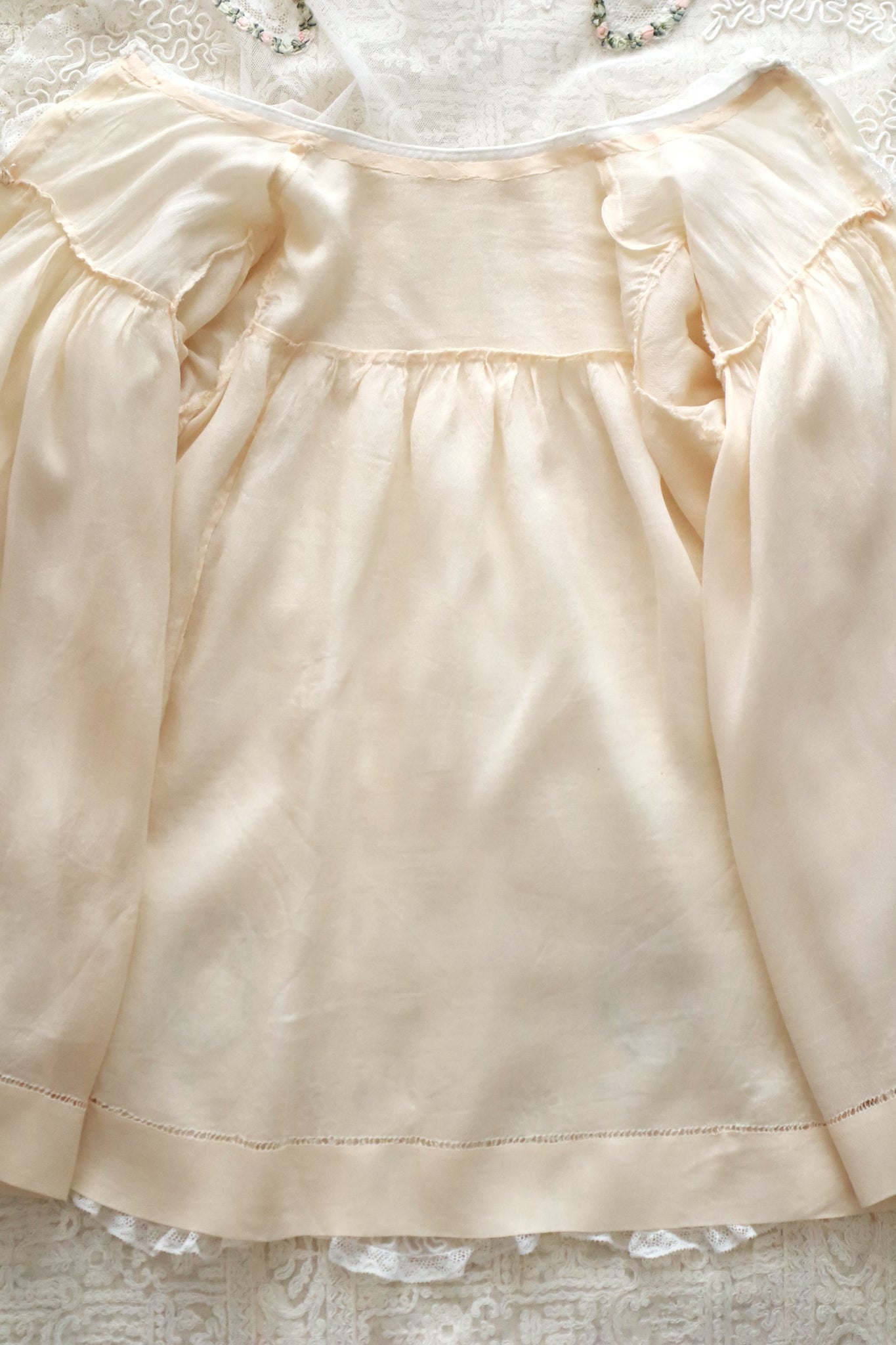 1910s French Tulle Lace & Silk Baby Jacket