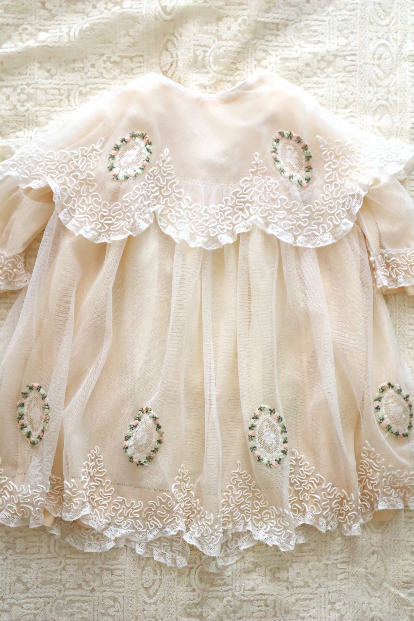 1910s French Tulle Lace & Silk Baby Jacket