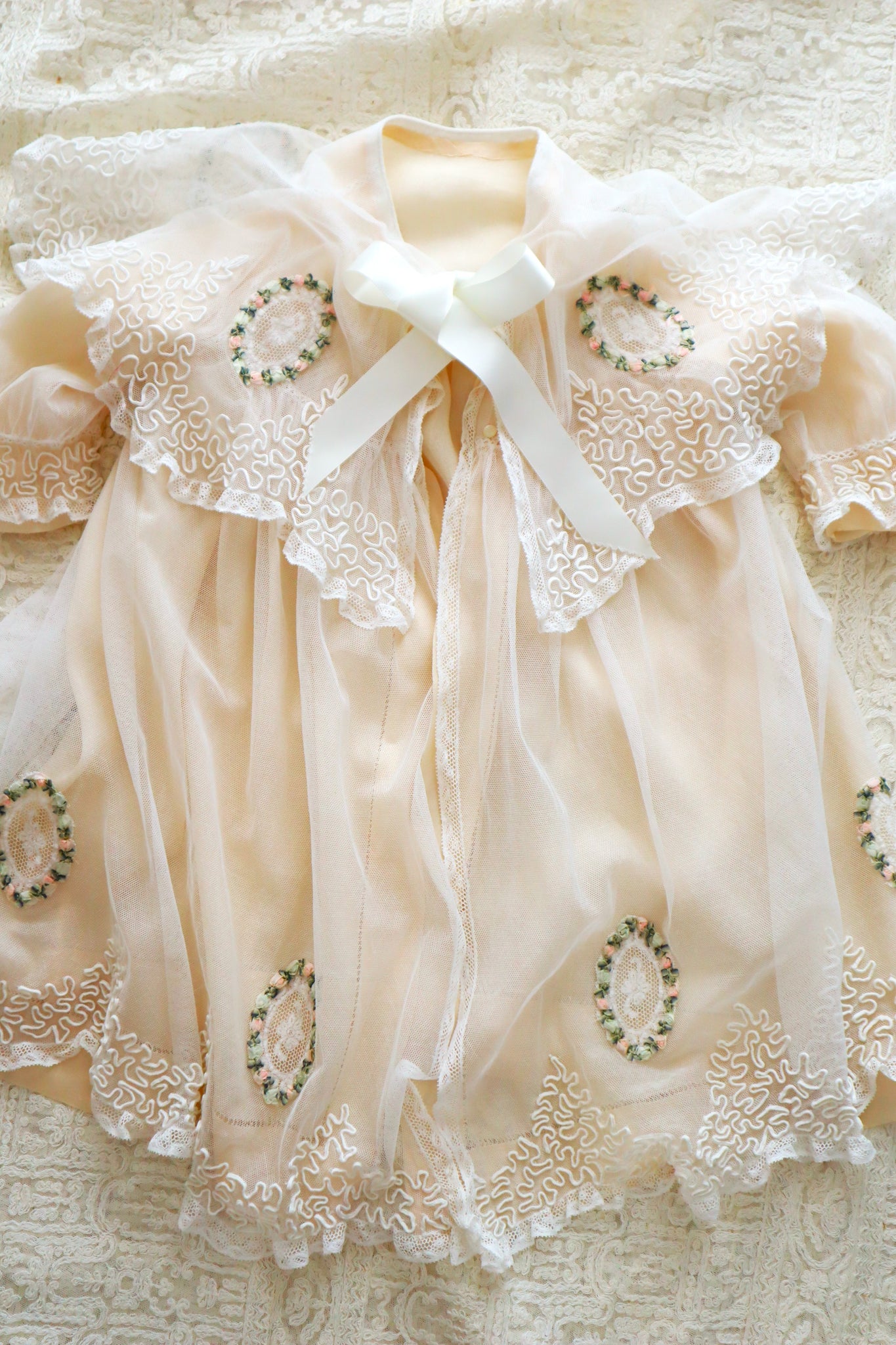 1910s French Tulle Lace & Silk Baby Jacket