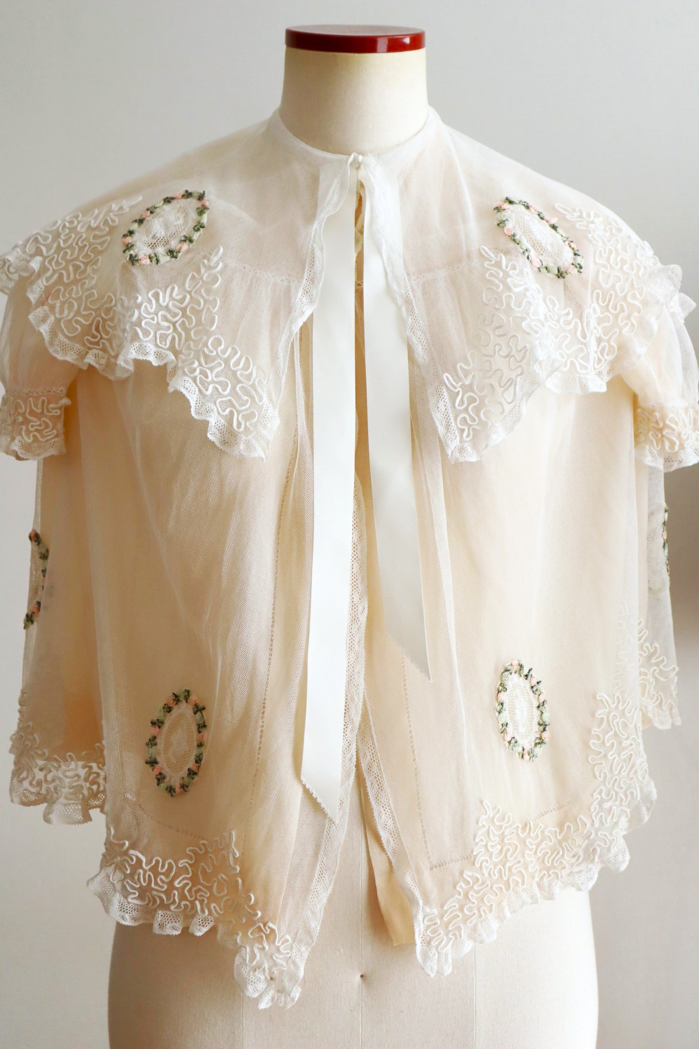 1910s French Tulle Lace & Silk Baby Jacket