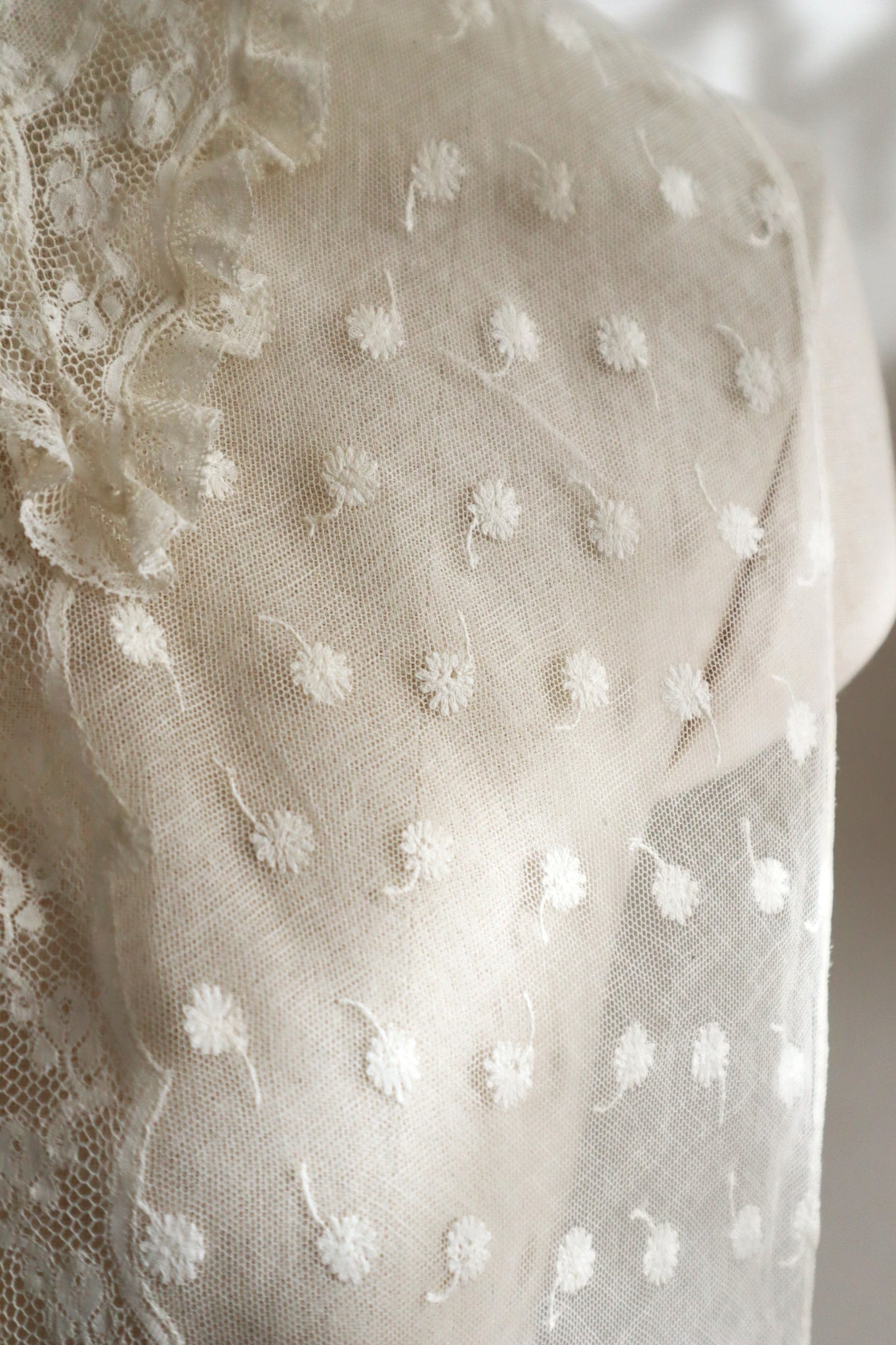 1910s French Daisy Tulle Lace Dickey