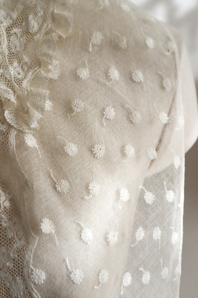 1910s French Daisy Tulle Lace Dickey