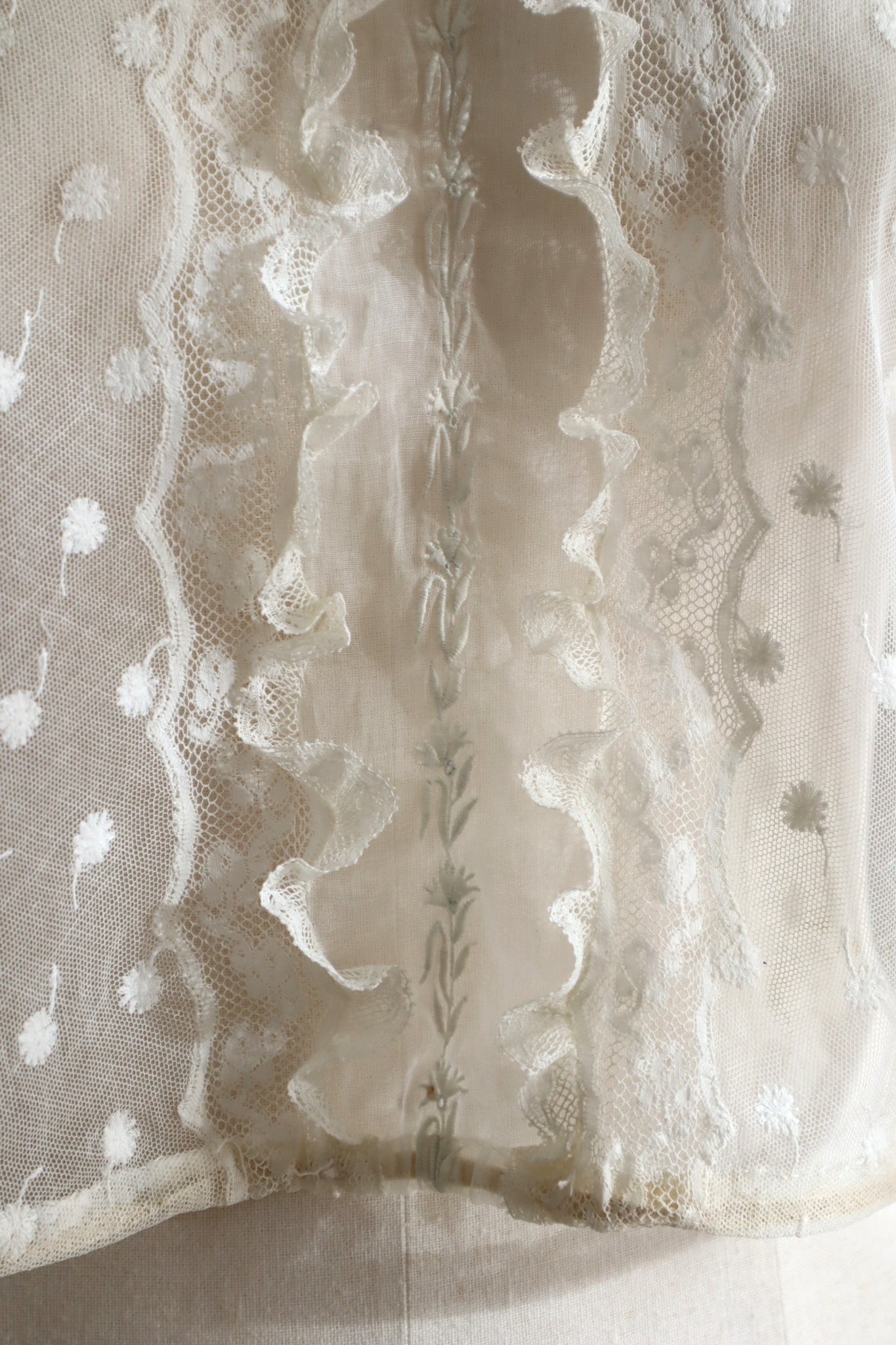 1910s French Daisy Tulle Lace Dickey