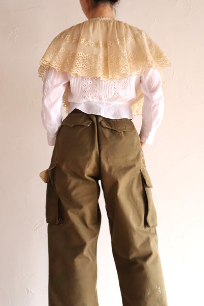 1920s Cotton Tulle Cape Collar with Hand Bobbin Lace Trim