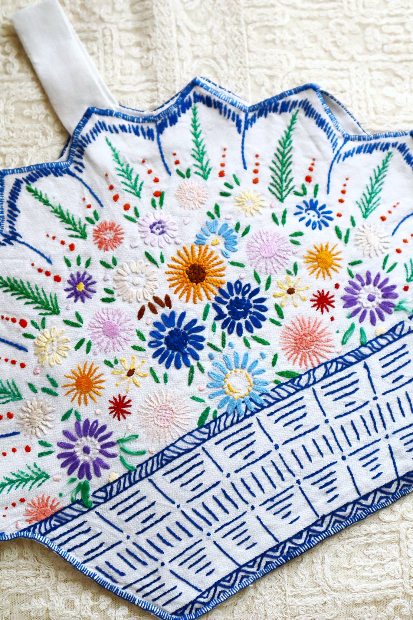 1940s Flower Basket Linen Bag